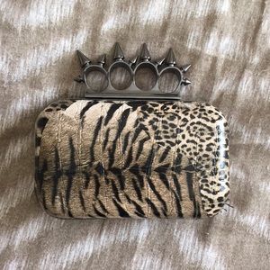 Leopard print spike clutch