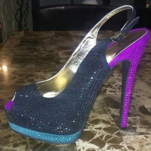 Tri Colored peep toed sling backs