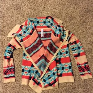 Aztec print open front cardigan