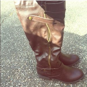 Brown knee high flat boots