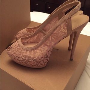 Zara Nude Lace peep toe Slingback hidden platform