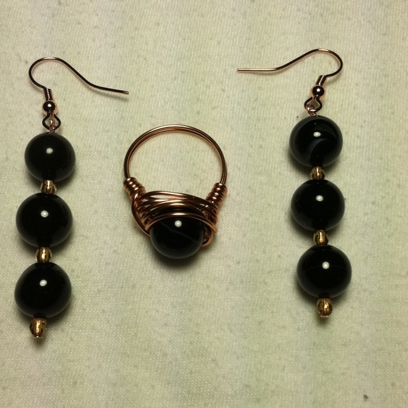 Wire wrapped ring and earring combo