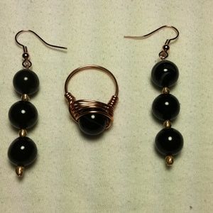 Wire wrapped ring and earring combo