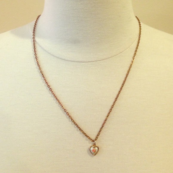 Tiny Vintage Floral Heart Charm Necklace