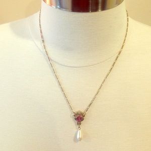 1928 Gold Floral and Pearl Necklace