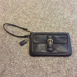 Authentic black leather coach wristlet