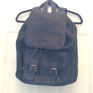 Black, real leather back pack