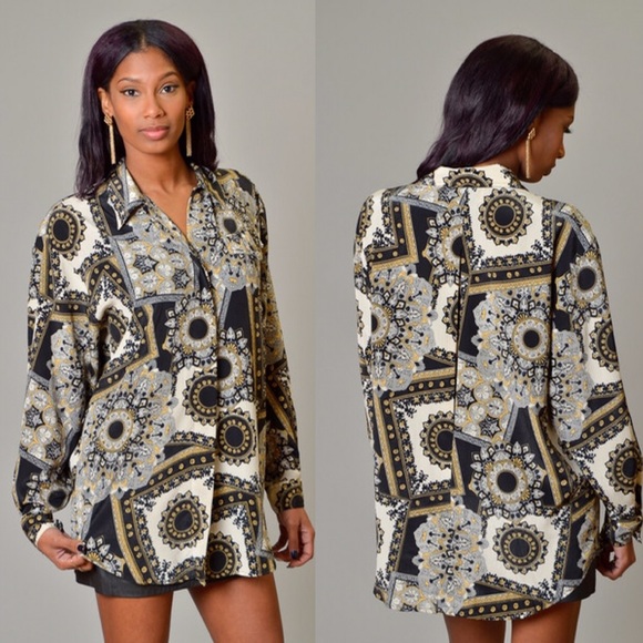Vintage Versace inspired long sleeve blouse