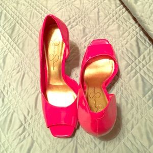 Jessica Simpson pink patent pumps
