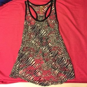 See through lace cute pattern tank with split back