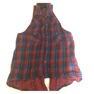 Sexy red and blue based flannel with open back.