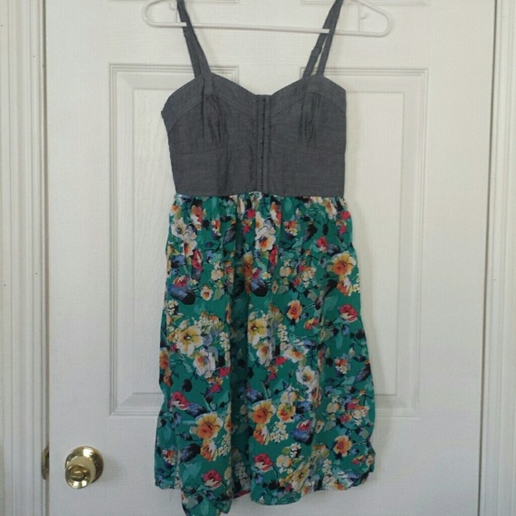 Denim and teal floral dress