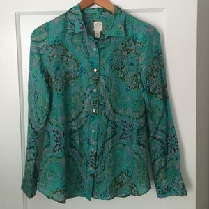 Jcrew perfect shirt size 4 in green paisley