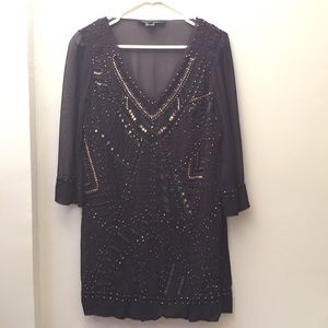 French Connection Beaded Shift Dress in Navy