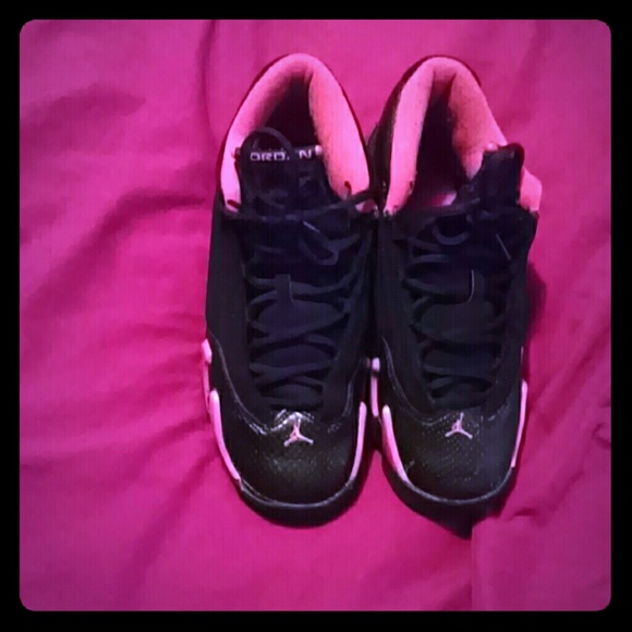 Pink & black Jordans 14's