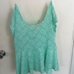 Mint laced see through peplum top