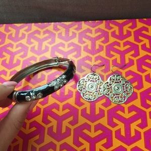 Black and silver bracelet & silver earrings