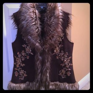 Fur trimmed and lined vest by INC