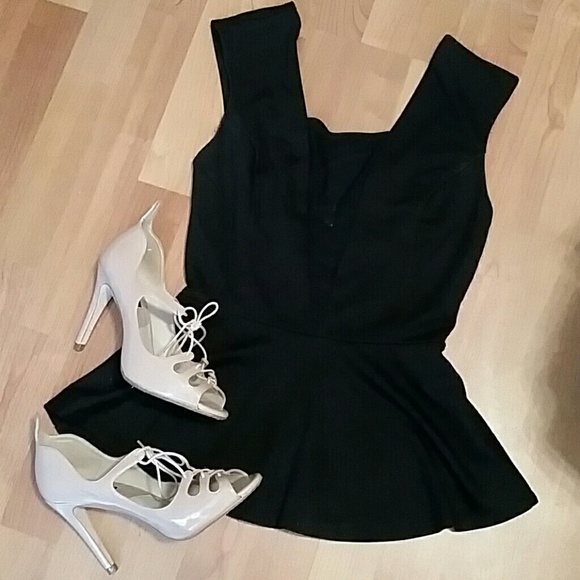Sexy Black Peplum Top with Mesh in the center