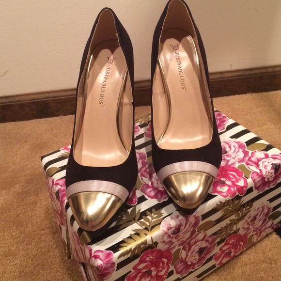 Just fab black gold toe heels