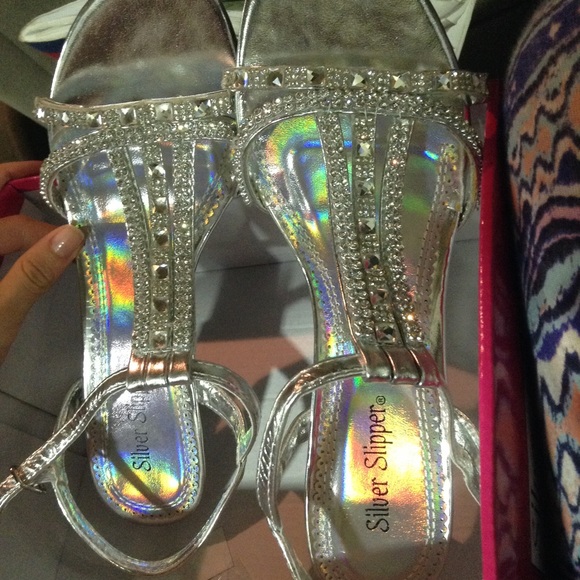 Silver Slipper Strappy Heels