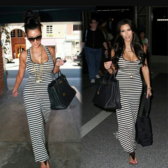 The kardashian Black white stripe maxi dress ! - Picture 1 of 4