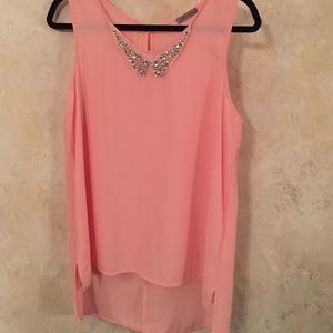 Peach sleeveless blouse rhinestone collar