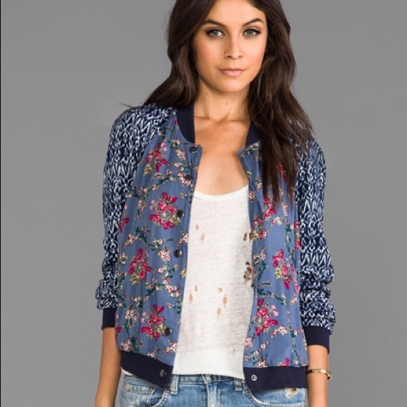 Free People Baseball Jacket in Indigo Blue - Picture 2 of 4