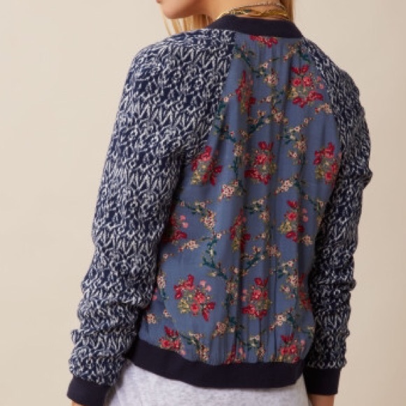 Free People Baseball Jacket in Indigo Blue - Picture 3 of 4