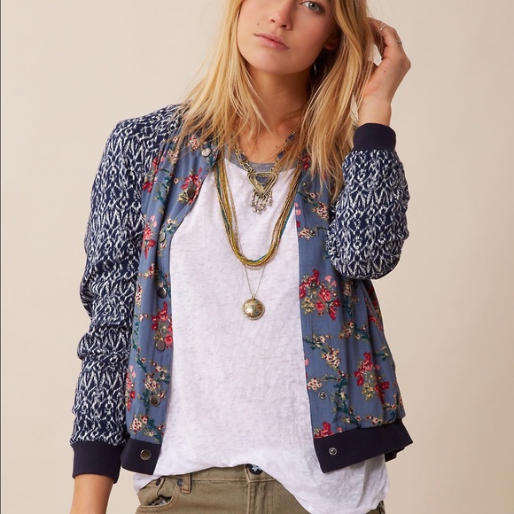 Free People Baseball Jacket in Indigo Blue - Picture 4 of 4