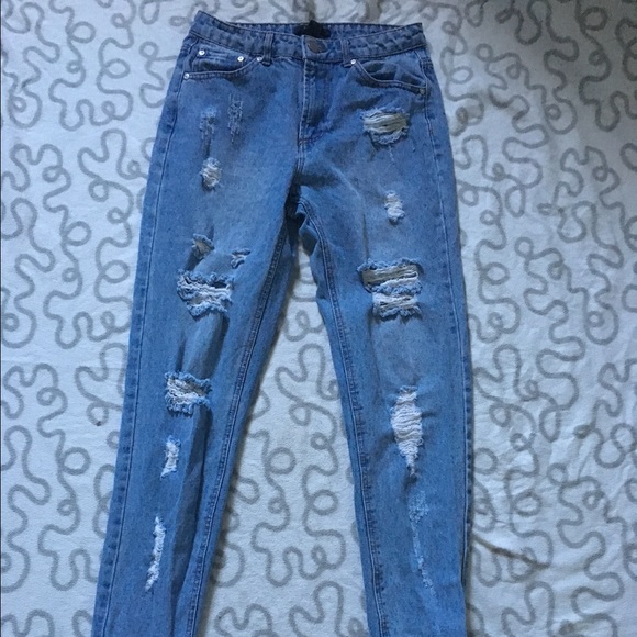 Blue denim high waist jeans