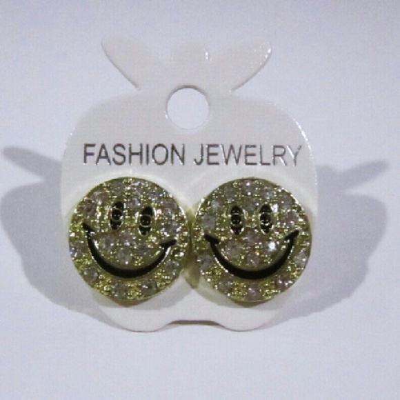 Cute golden smiley face studs earrings