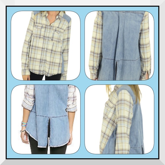 NWT Free People Swan Combo Button Down Shirt Sz Sx - Picture 2 of 4