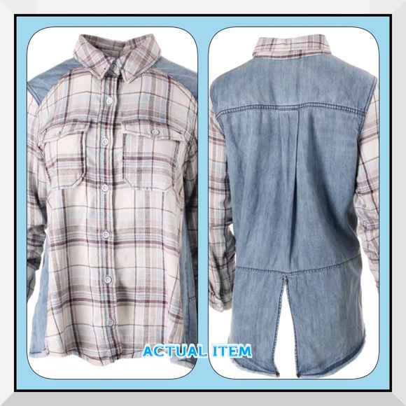 NWT Free People Swan Combo Button Down Shirt Sz Sx - Picture 4 of 4