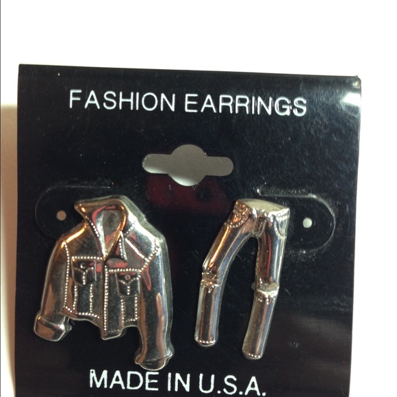 Jean jacket and Jean pants pierced earrings