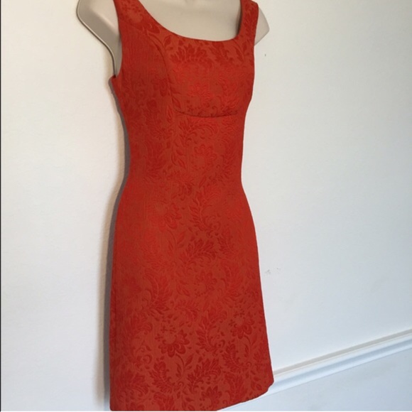 Orange Embossed Floral Anthropologie Dress - Picture 2 of 4