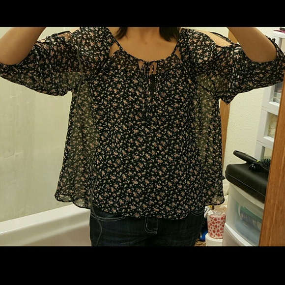 Rose flower see through dress shirt