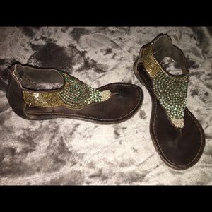 Leather & Suede Beaded Steve Madden Sandals