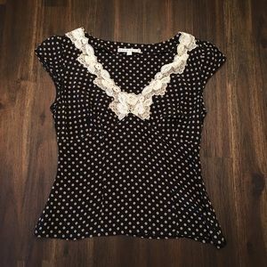 Nanette Lepore Silk Blouse Navy blue w/Polka Dots