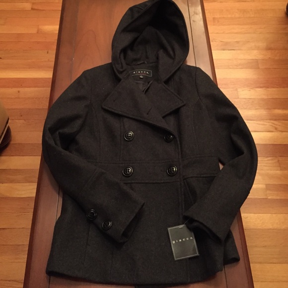 Giacca grey wool hooded pea coat. Small