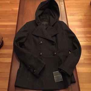 Giacca grey wool hooded pea coat. Small