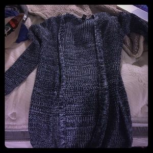 Long Navy and White Knit Cardigan