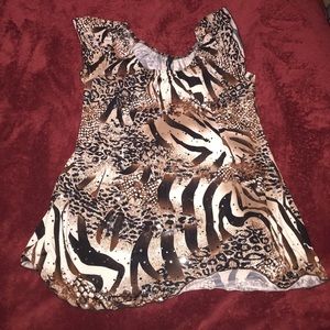 Sparkly animal print blouse.