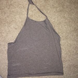 Nude and black pin strip halter crop top