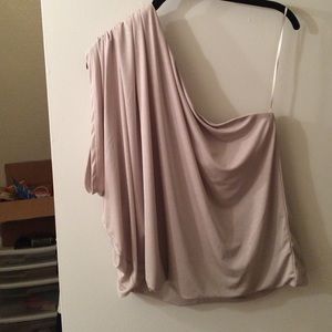One shoulder, gold shimmer blouse