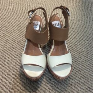 Dolce Vita tan and white platforms