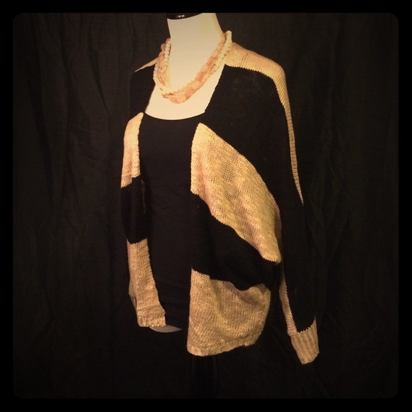 Black and Tan striped open cardigan - Picture 2 of 5