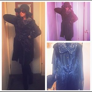 Amazing Vtg Faux Mink Coat w leopard collar !