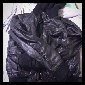 Black leather obey jacket
