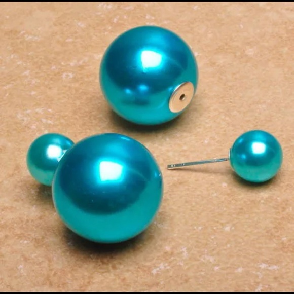 NEW Turquoise Pearl Double Stud Earrings - Picture 1 of 3
